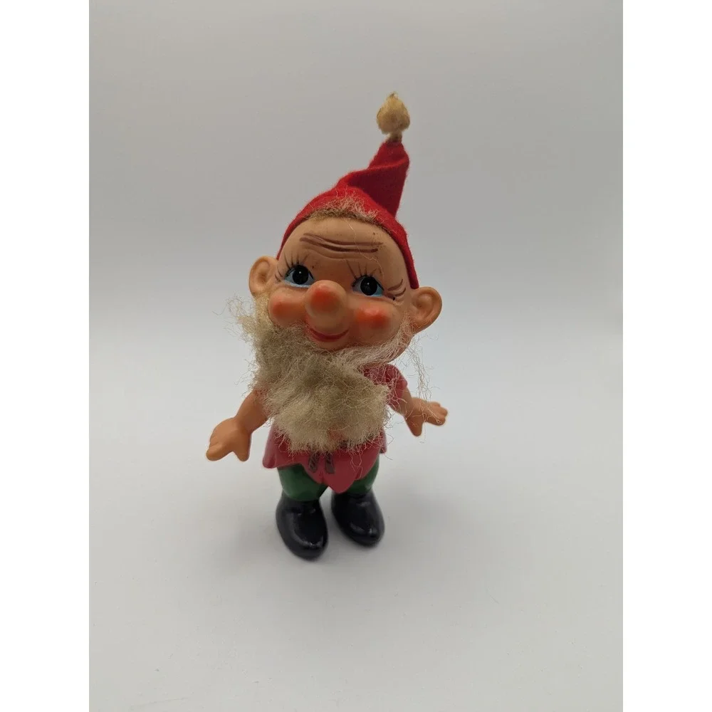 Vintage 1950s Plastic Christmas Gnome‎ Elf Ornament Red Green 5